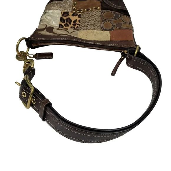 Vintage Coach Animal Print Patchwork Suede, Leather, Canvas & Velvet Hobo Bag - Picture 9 of 14